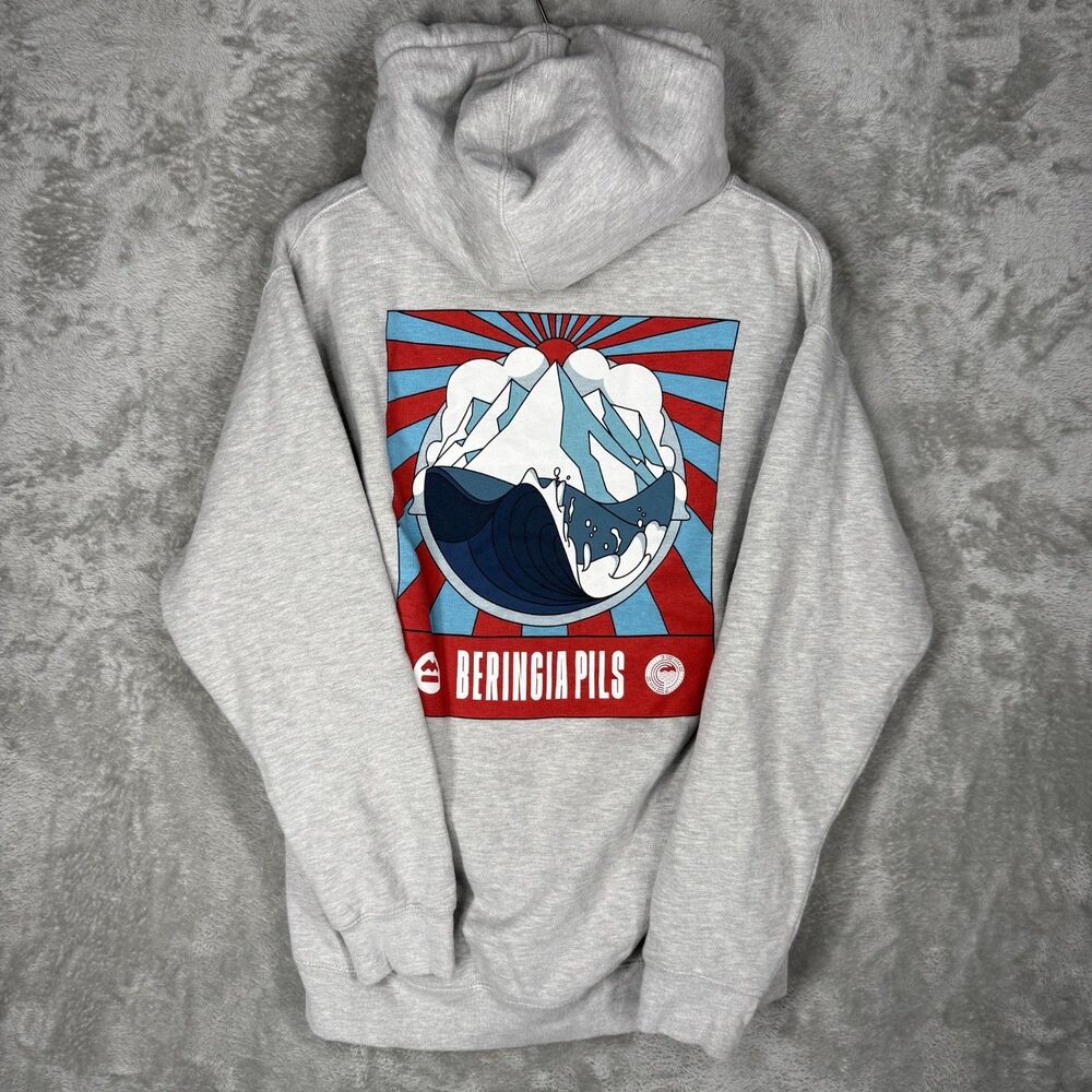 Beringia Hoodie Mens Medium Sweatshirt New Hokkaido Brewing Pils Box Logo Gray